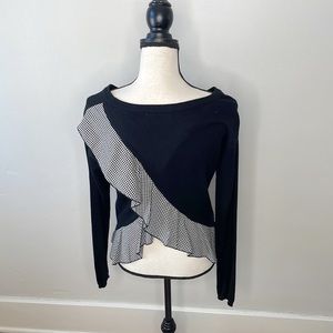 Stitches & Stripes Checkered Ruffle back pullover sweater